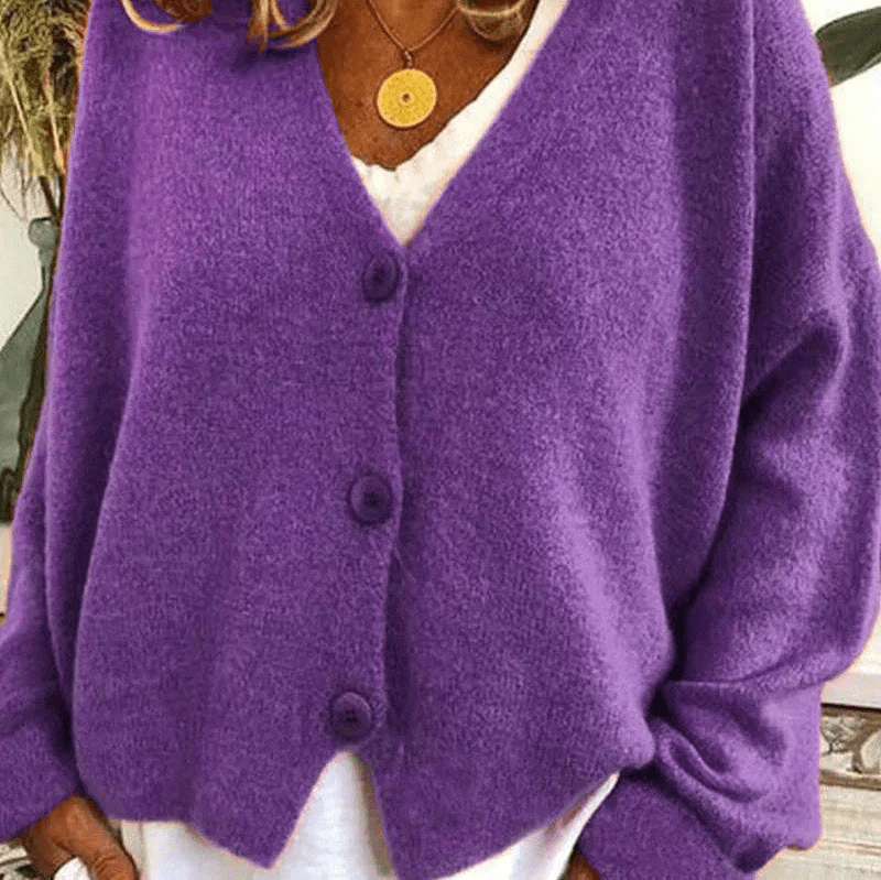 Valenzora | Bequemer Cardigan mit V-Ausschnitt, Damenpullover, Strickweste, weicher Stoff