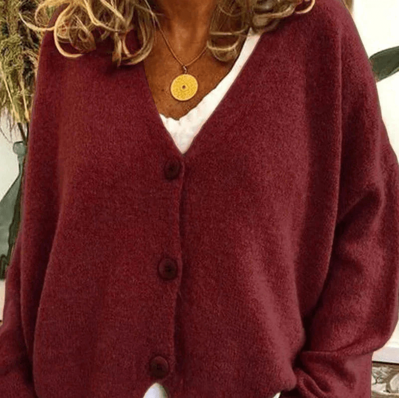 Valenzora | Bequemer Cardigan mit V-Ausschnitt, Damenpullover, Strickweste, weicher Stoff