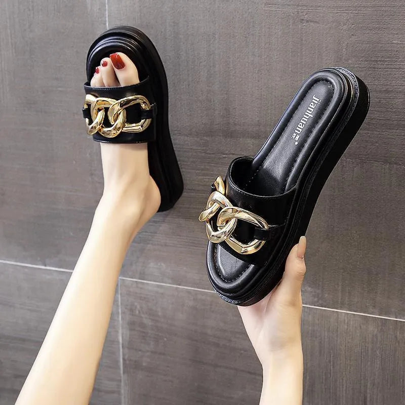 Valenzora | Sandalen Damen mit Plateau und goldener Kette