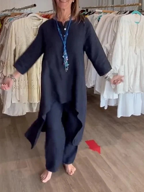 Valenzora | Solid-color linen leisure suit for women