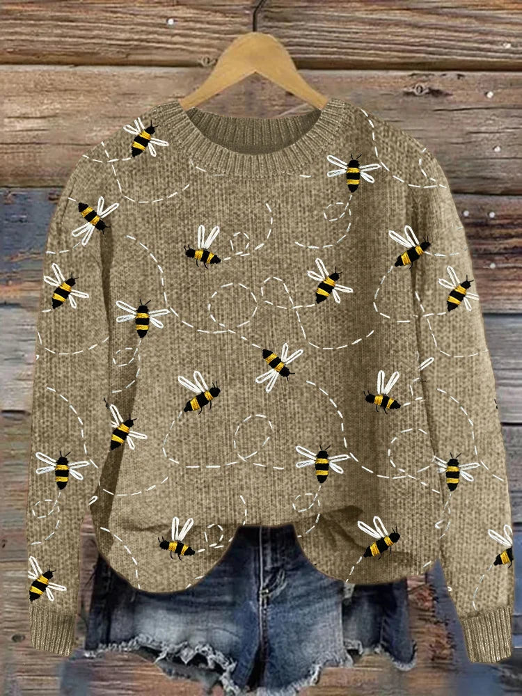 Valenzora | Charmanter Strickpullover mit Bienenstickerei