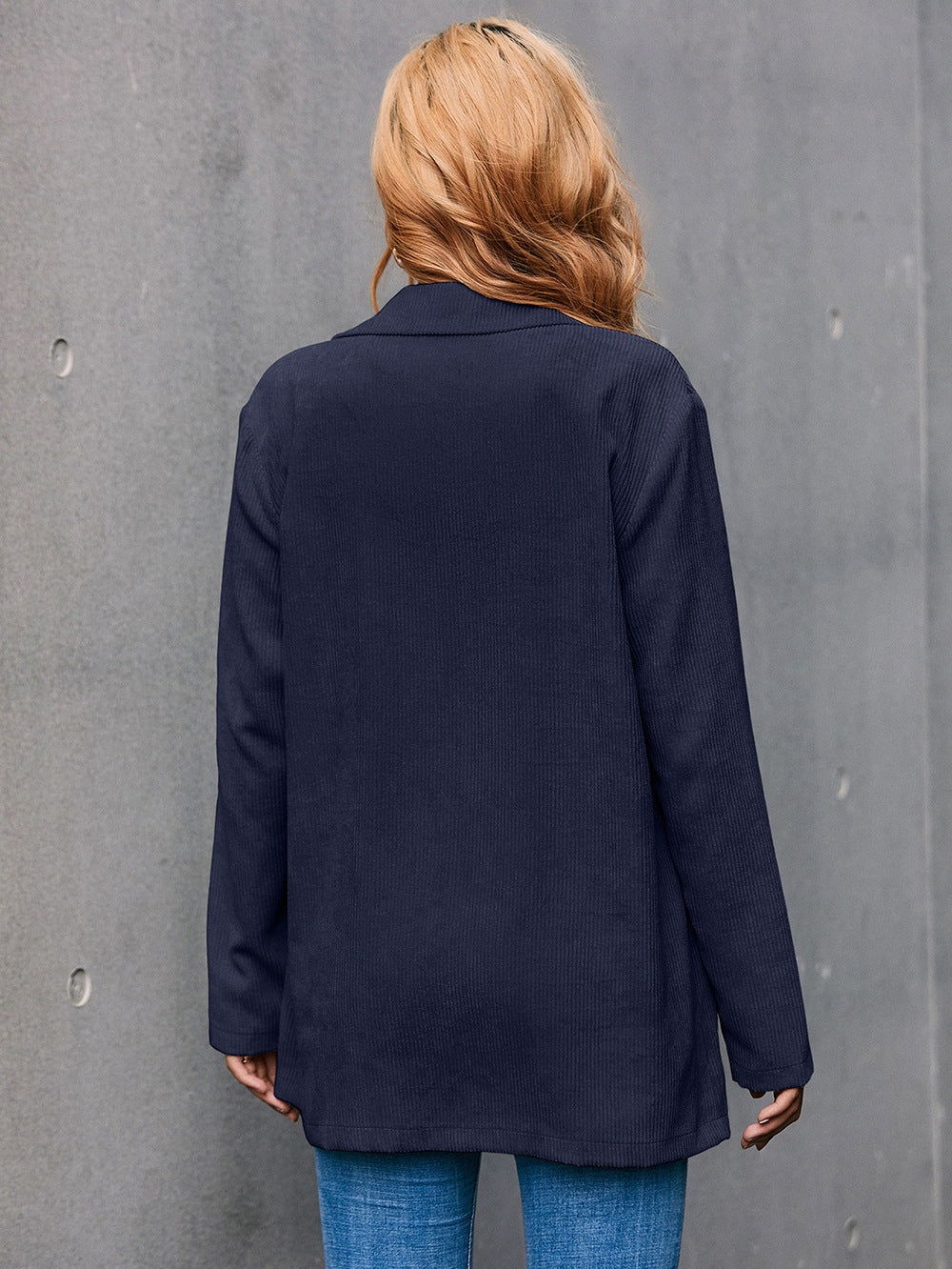 Valenzora | Cord-Longline-Blazer mit langen Ärmeln und Taschen