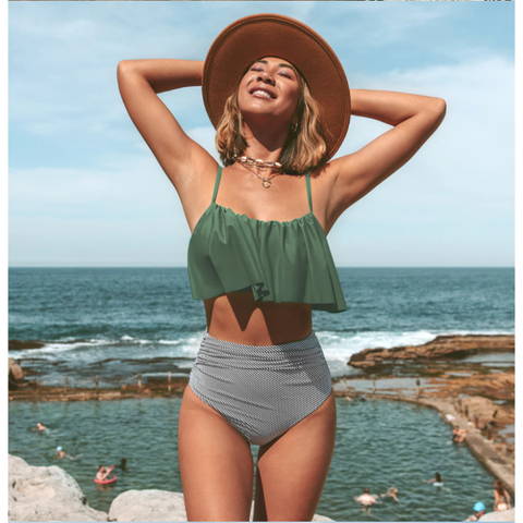 Valenzora | Bikini with ruched top and high-waisted bikini bottom