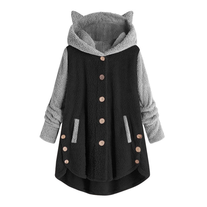 Valenzora – Damen-Fleece-Sweatshirt mit Katzenohren und Kontrastärmeln