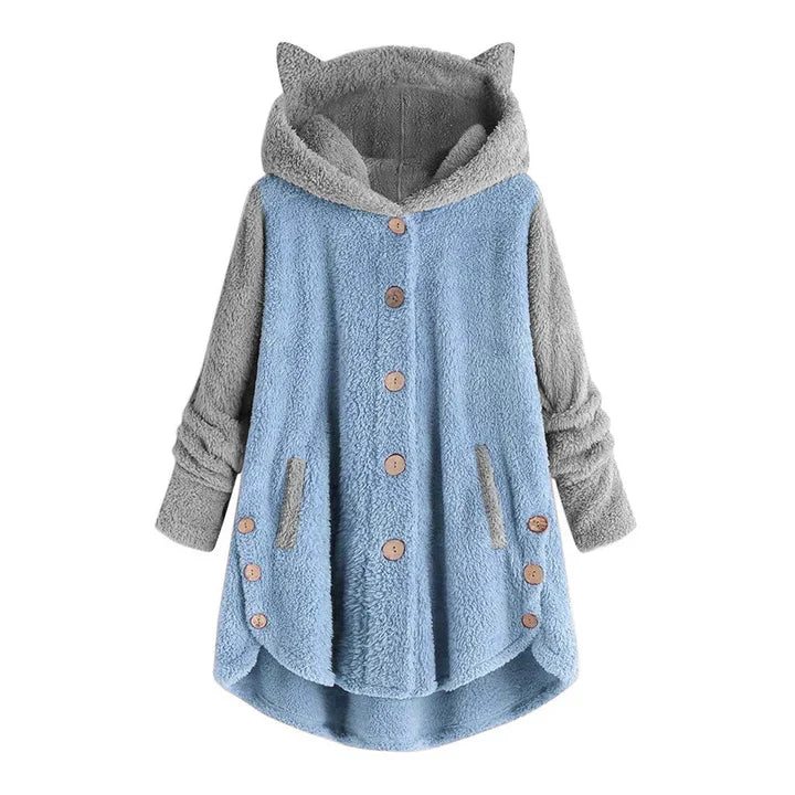 Valenzora – Damen-Fleece-Sweatshirt mit Katzenohren und Kontrastärmeln