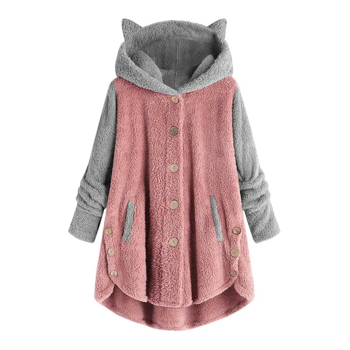 Valenzora – Damen-Fleece-Sweatshirt mit Katzenohren und Kontrastärmeln