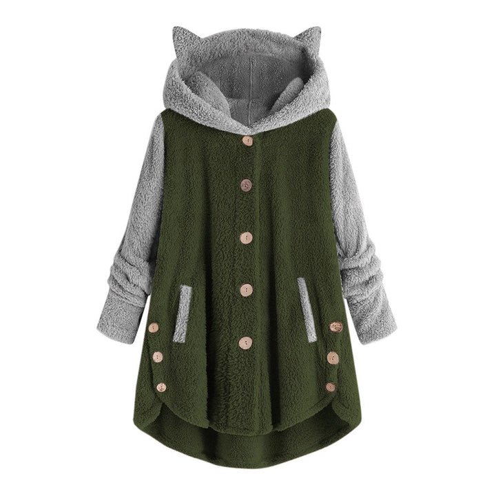 Valenzora – Damen-Fleece-Sweatshirt mit Katzenohren und Kontrastärmeln