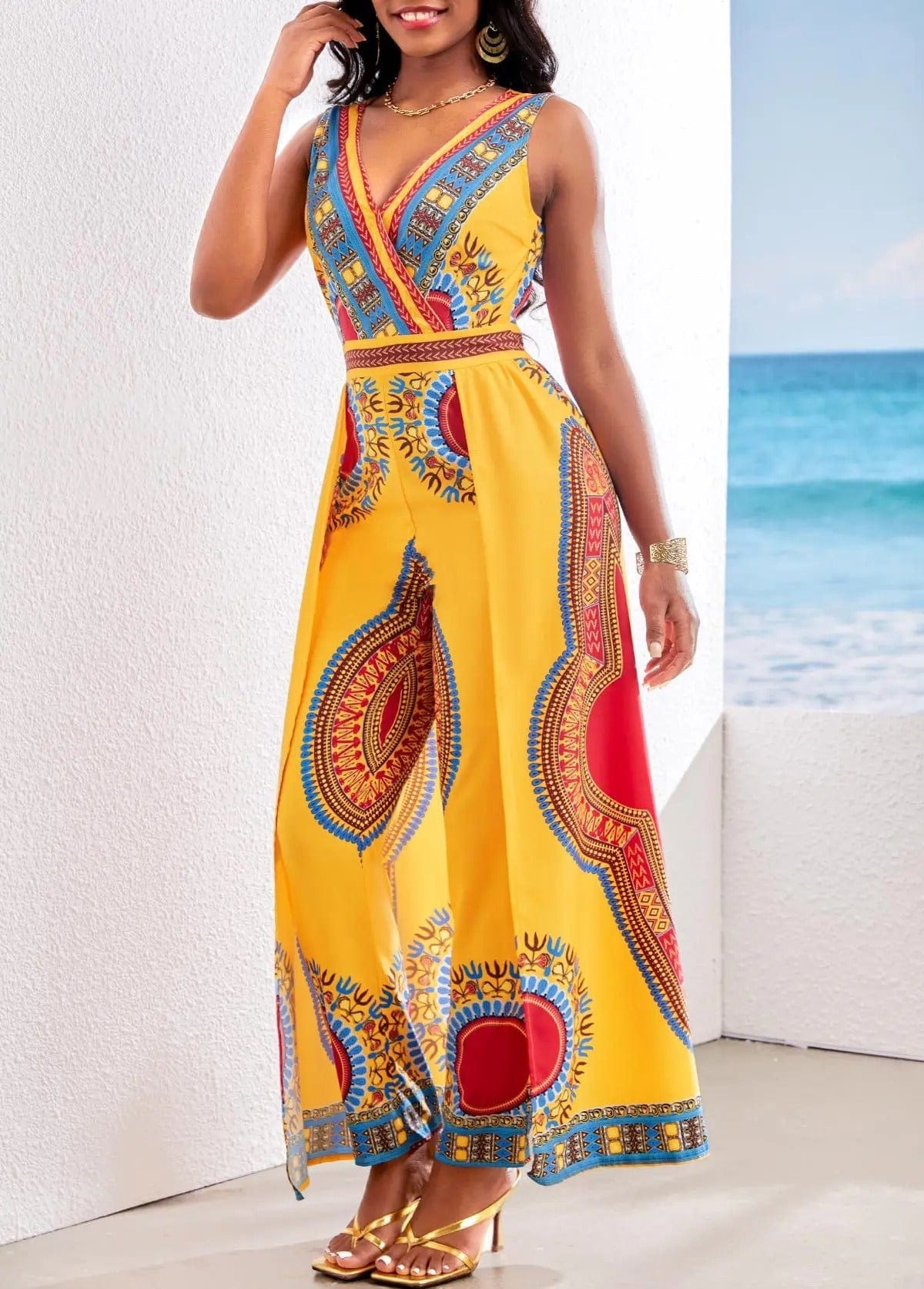 BRIA - Jumpsuit with African print in Dashiki style