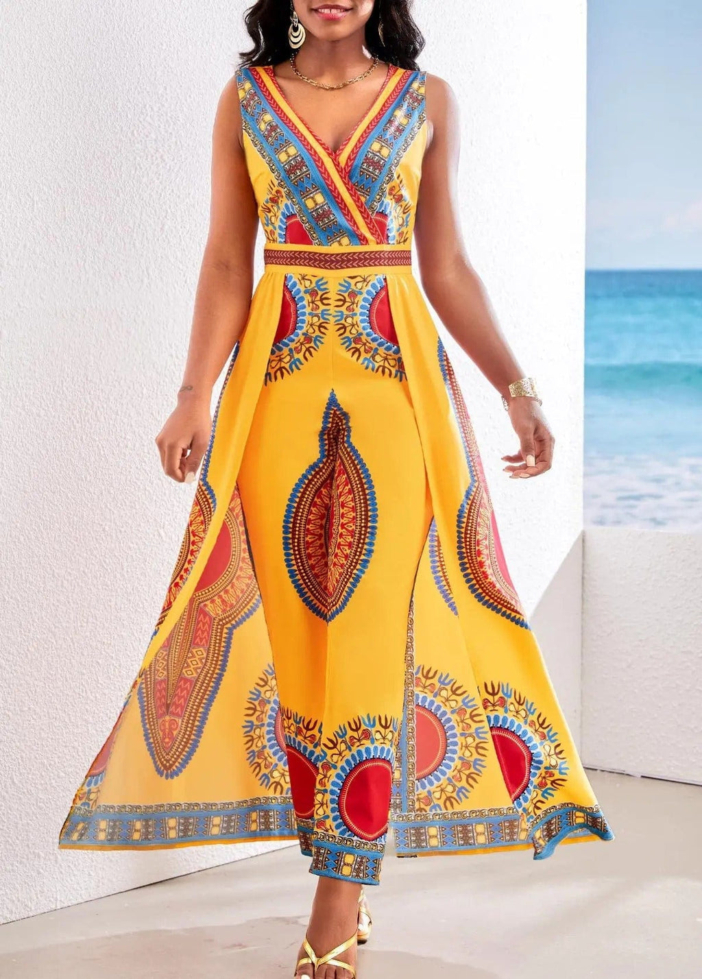 BRIA - Jumpsuit with African print in Dashiki style