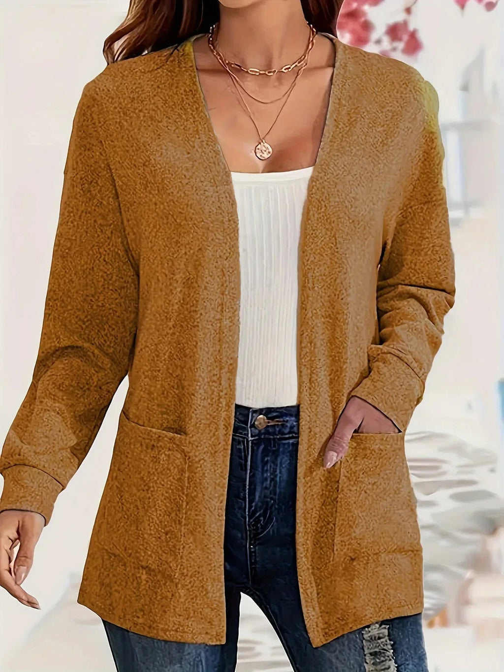 Valenzora | Stylische Strickjacke mit offener Vorderseite & Taschen