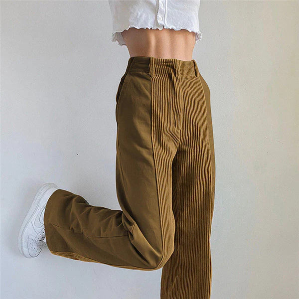 Valenzora | Ribbed High-Waisted Trousers