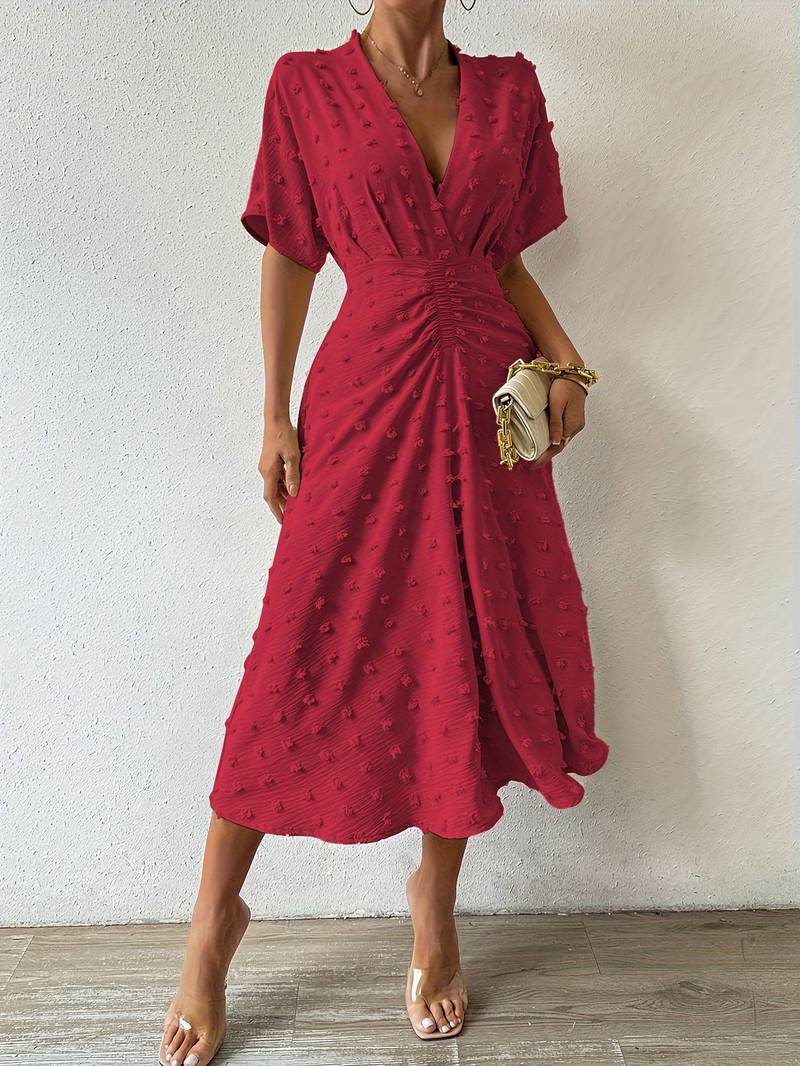 Valenzora | Swiss Dot Ruffle Midi Dress