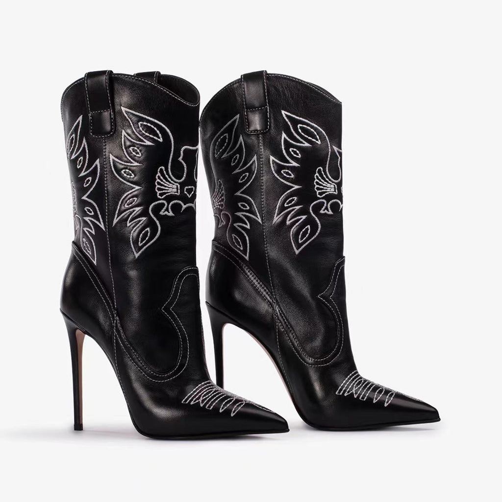 Valenzora | Damen-Fashion Western-Denim-Stil Stiefel mit hohen Absätzen