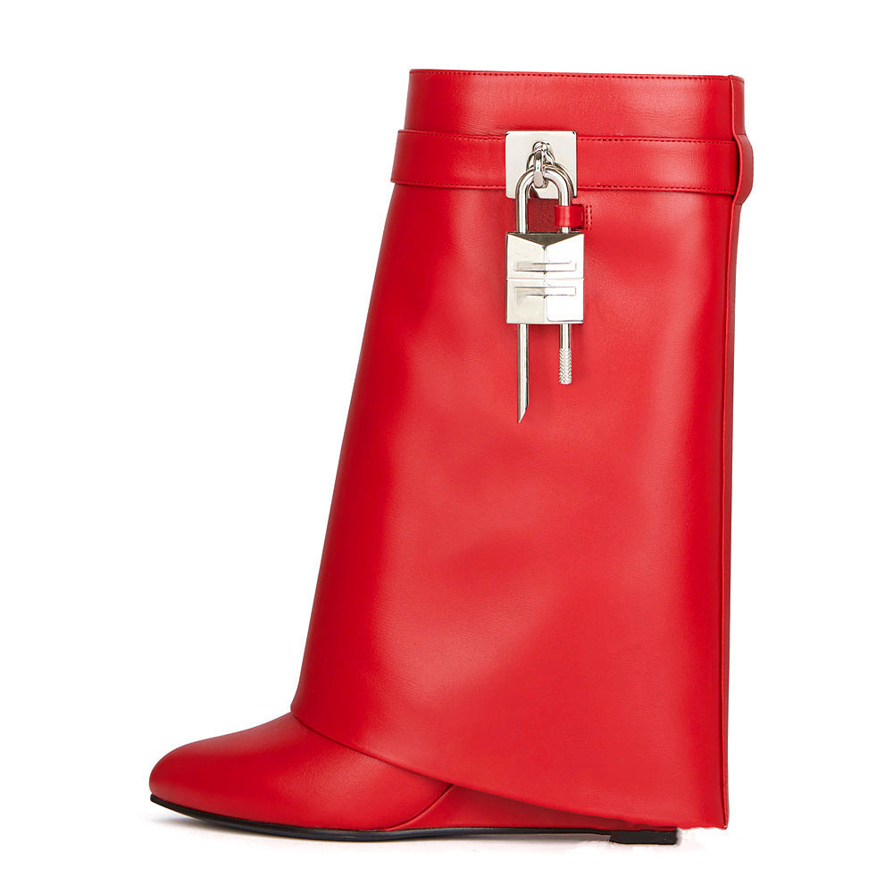 Valenzora | Women's Fashion Slanted Heel Round Toe Leather Upper High Heel Zipper Short Boots