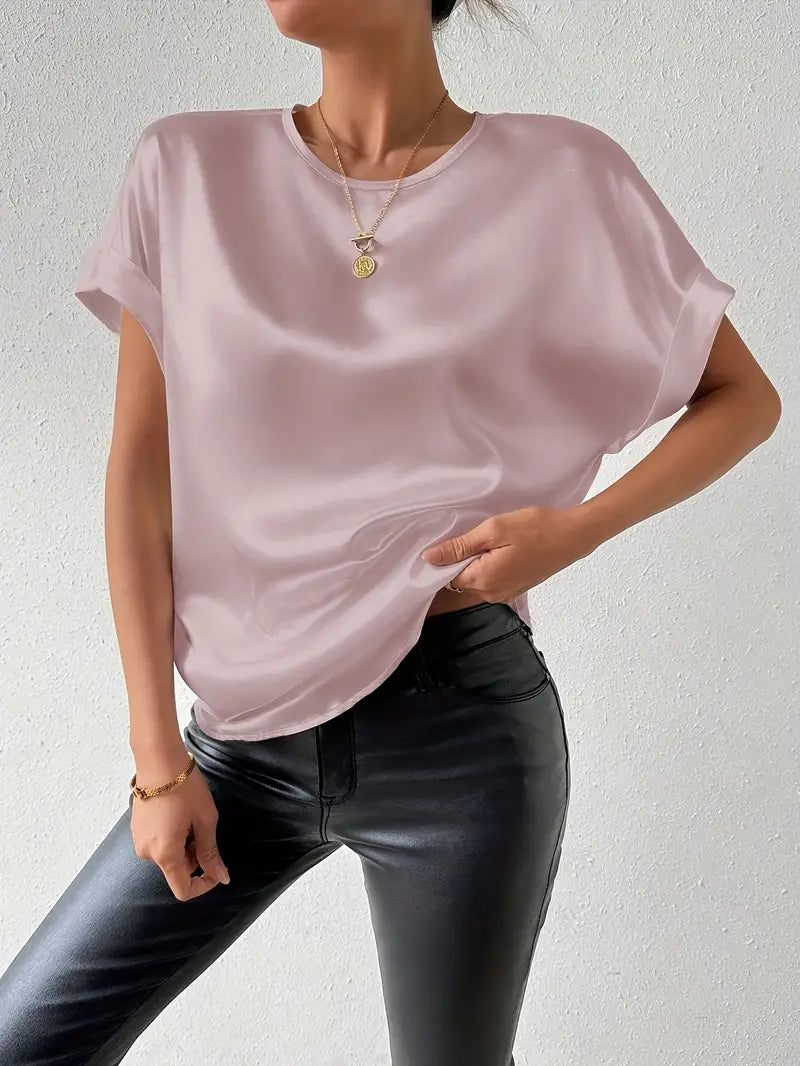 Valenzora | Satin-T-Shirt mit umgeschlagenen Ärmeln für Damen