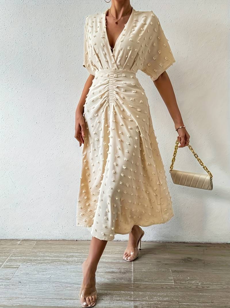Valenzora | Swiss Dot Ruffle Midi Dress