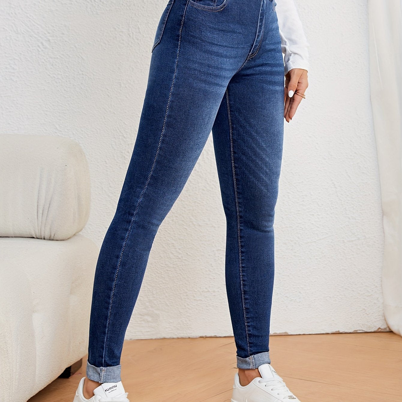 Valenzora | Olive Green High Waist Slim Fit Jeans with Stretch Denim
