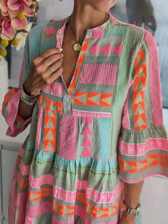 Valenzora | Boho Chic Printed Midi Dress for Women