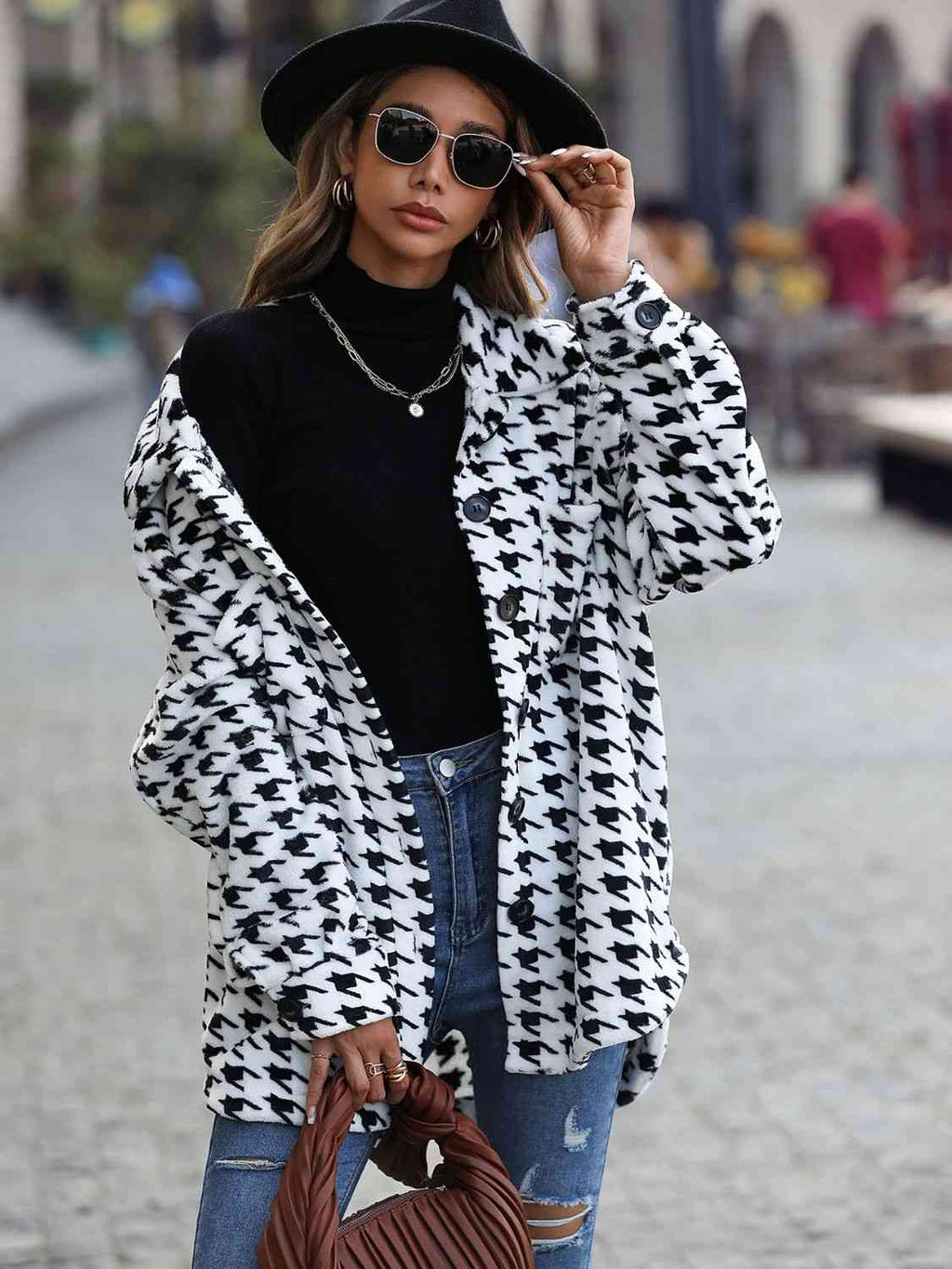 Valenzora | Houndstooth Button Down Jacket
