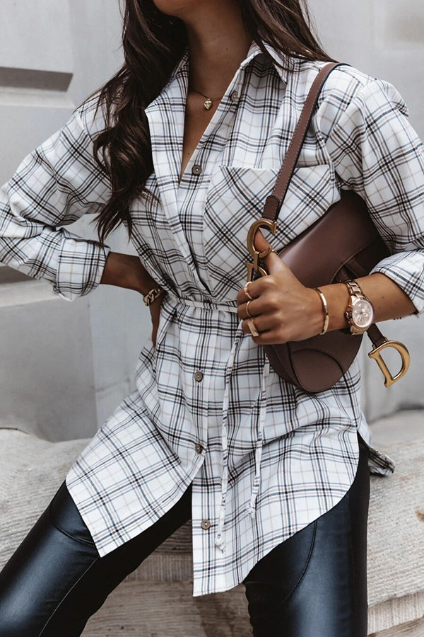 Valenzora | Grab My Hand Checkered Button-Up Belt Shirt