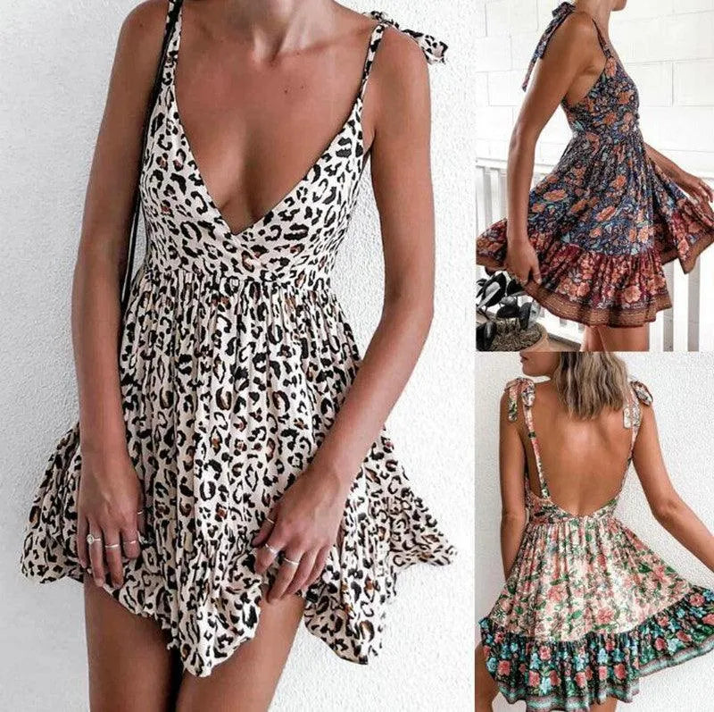Valenzora | Printed dress with a deep neckline and shoulder straps for women