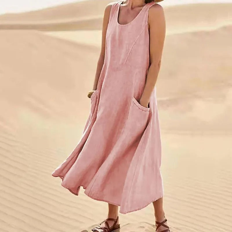 Valenzora | Sleeveless linen dress with pockets for women