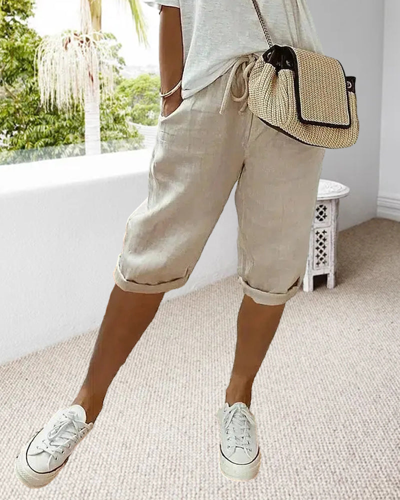 Valenzora | Plain comfortable Bermuda shorts with drawstring