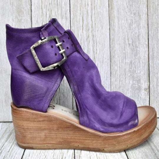 Valenzora | Open High Top Sandals with Wedge Heel and Buckle for Women