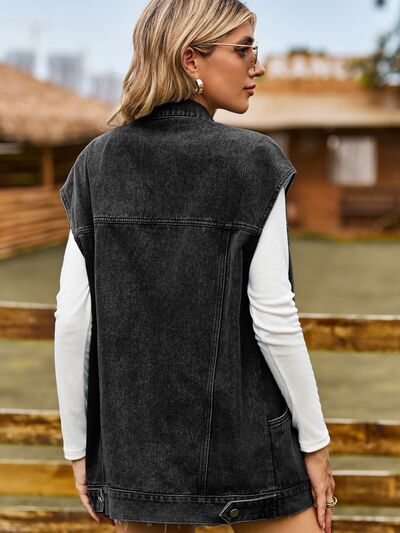 Valenzora - button-up, buttoned sleeveless denim jacket