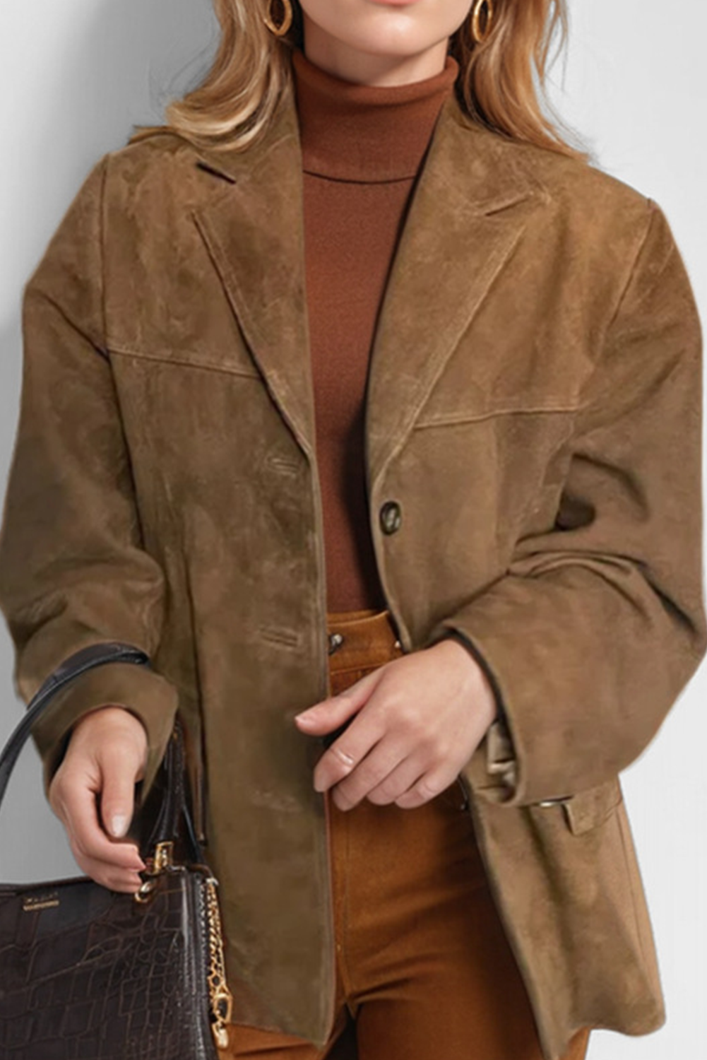 Valenzora – Vintage Kaffeejacke mit Kapuzentaschen und Knöpfen