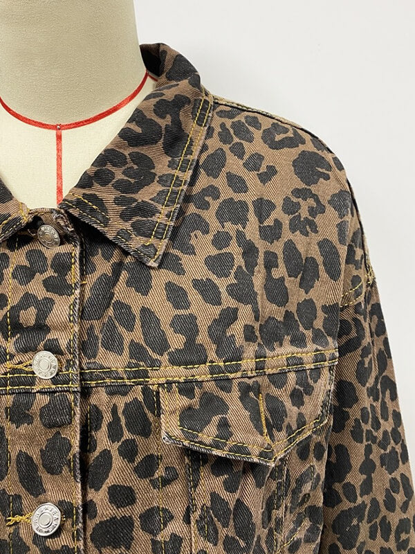 Valenzora – Jeansjacke mit Leopardenmuster und langen Ärmeln