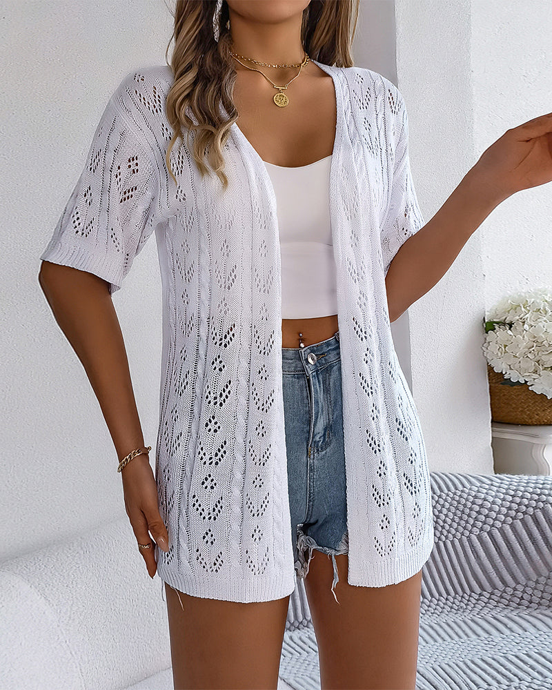 Valenzora | Kurzärmelige elegante weiße Spitzenstrickjacke