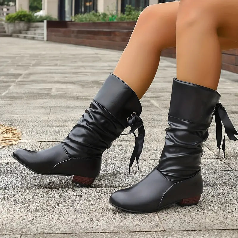 Valenzora | Trendy women's boots with lacing and block heel up to the calf