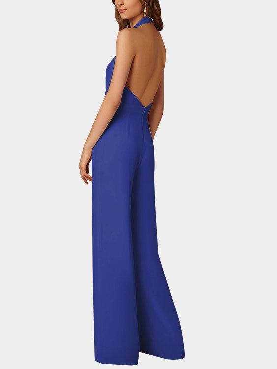Valenzora | Deep V-neck Sleeveless Wide Leg Jumpsuit