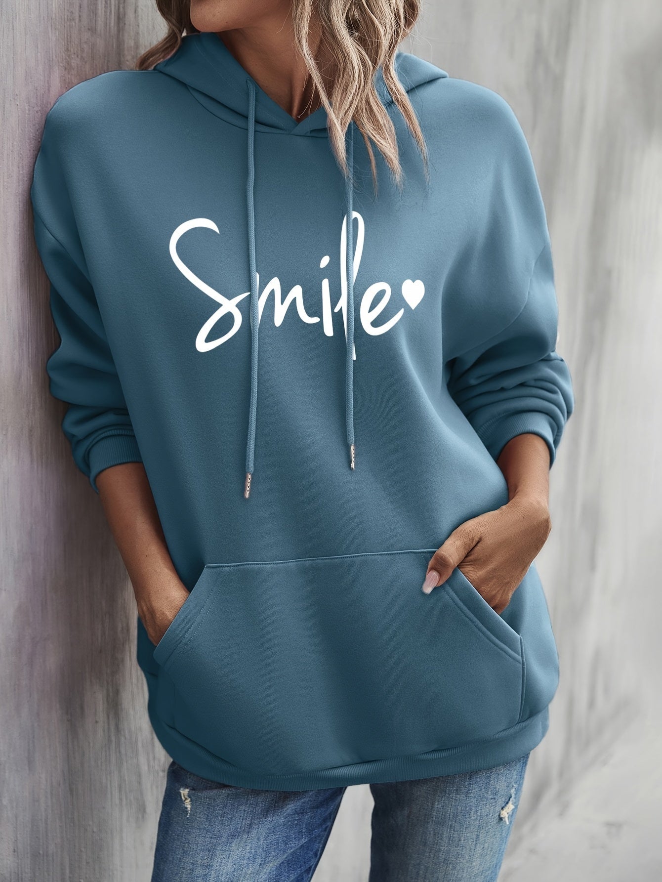 Valenzora | Cozy Smile Print Hoodie with Drawstring for Women