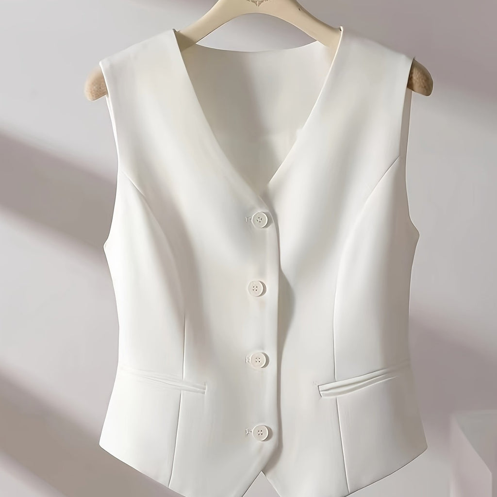 Valenzora | Solid color sleeveless vest with V-neck and button closure