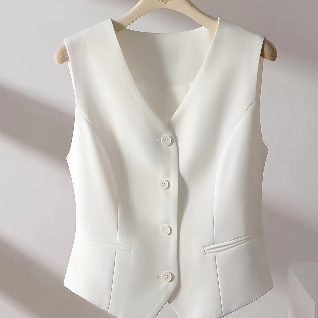 Valenzora | Solid color sleeveless vest with V-neck and button closure