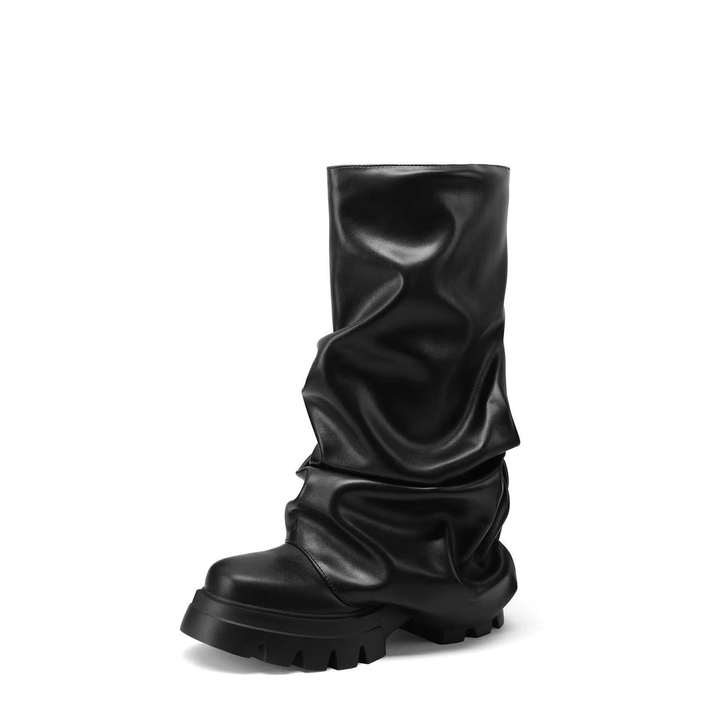 Valenzora | Round Toe Thick Bound Shaped Sole Folded Women's Boots