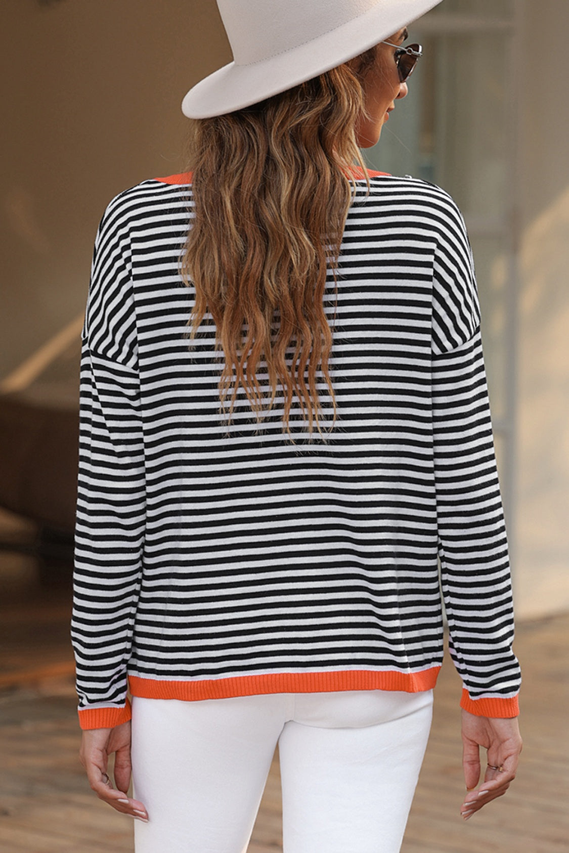 Valenzora | Striped crew neck drop-shoulder T-shirt