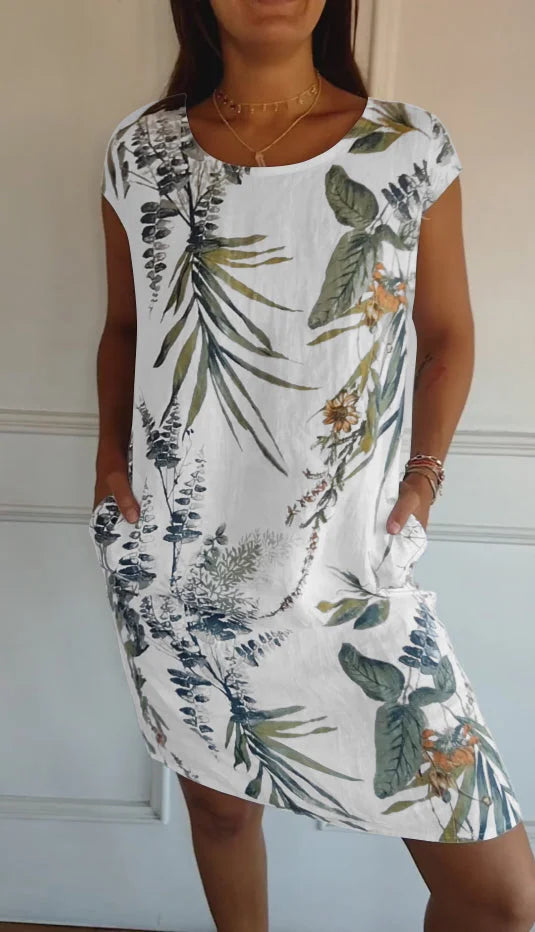 Valenzora | Damen bedrucktes Baumwoll-Leinen-Kleid