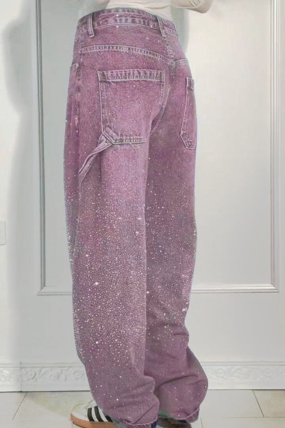 Valenzora | Women's Washed Jeans with Rhinestone Details, Wide Fit