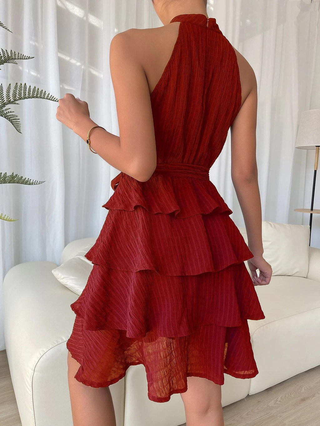 Valenzora | Sleeveless Ruffled Halter Dress for Women