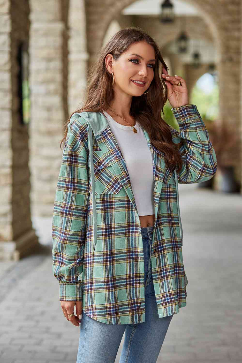 Valenzora | Checkered long-sleeved hooded jacket