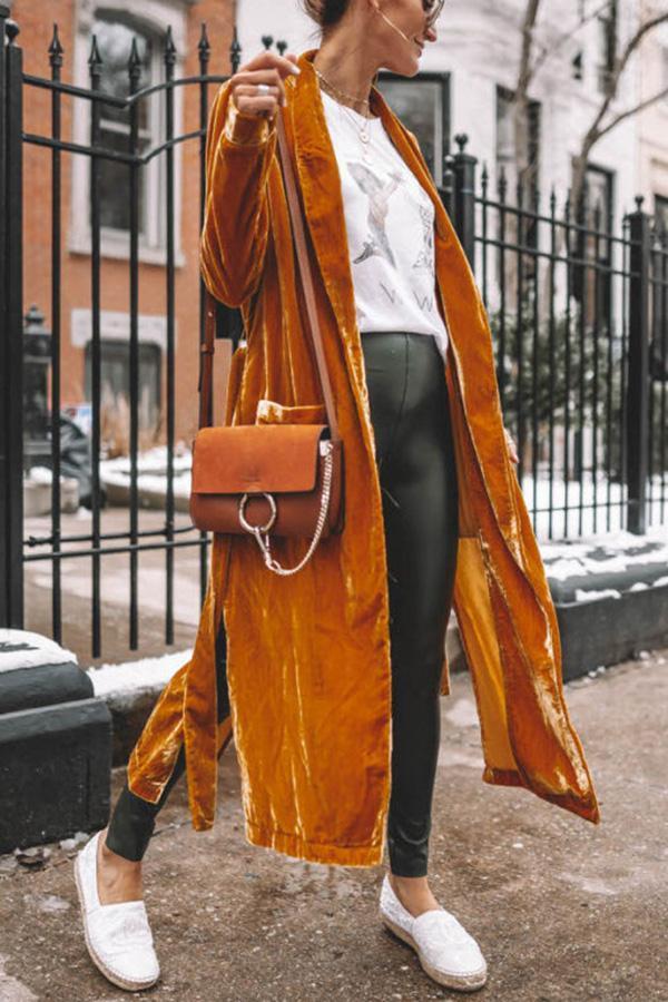 Valenzora - Stylish long coat with lapel collar and long sleeves for women