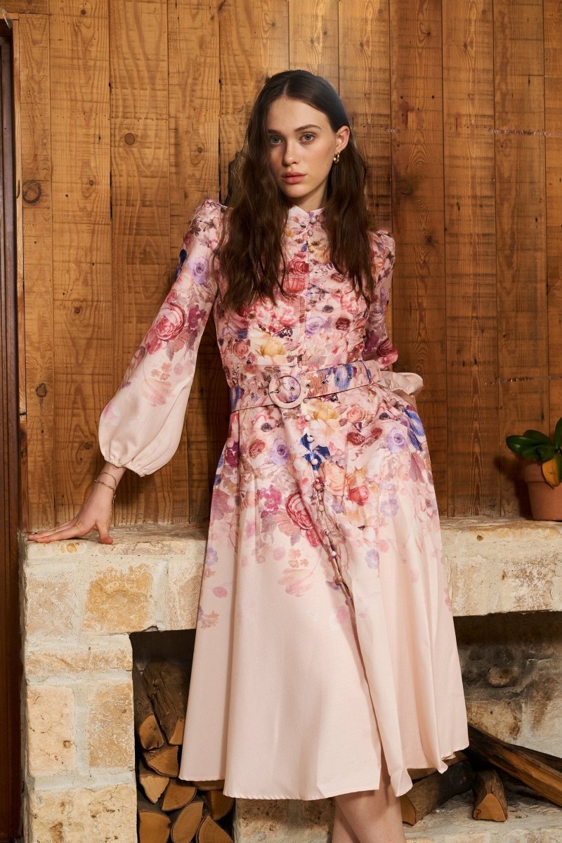 Valenzora | Midi Shirt Dress with Floral Print