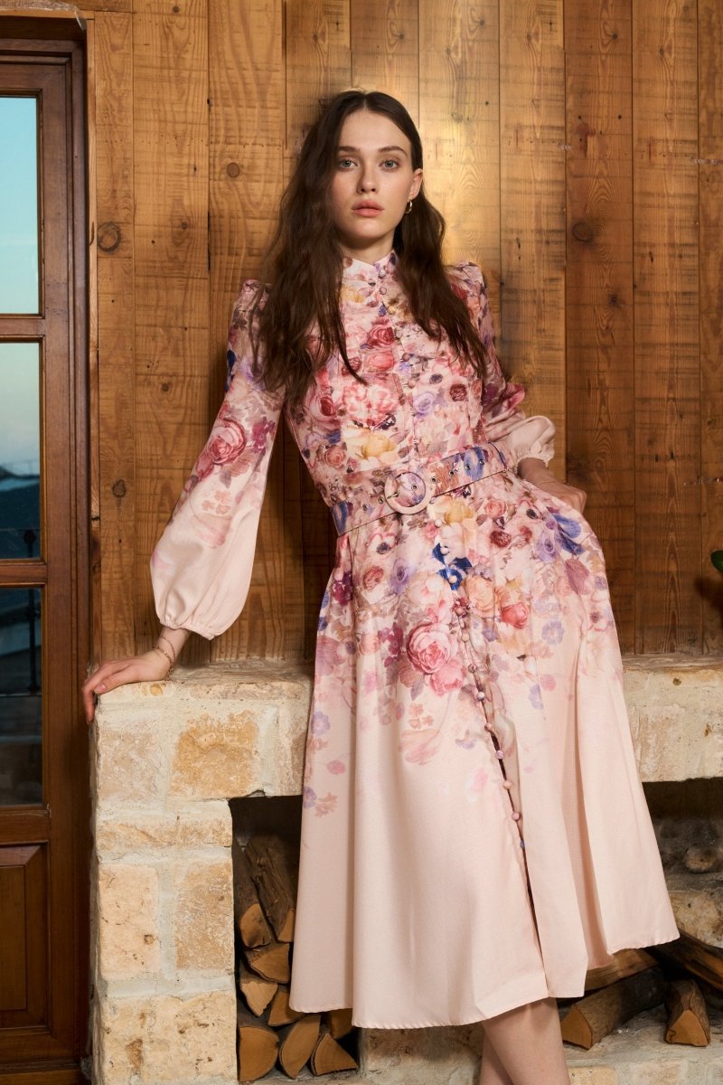Valenzora | Midi Shirt Dress with Floral Print
