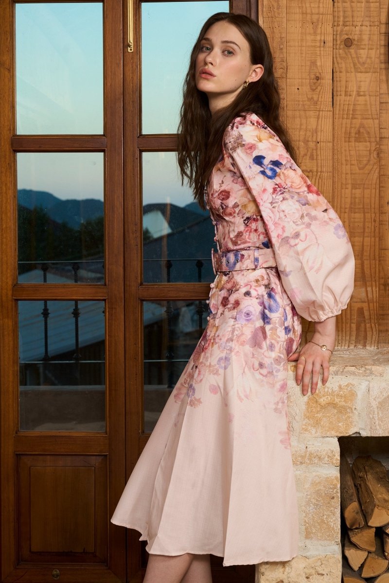 Valenzora | Midi Shirt Dress with Floral Print