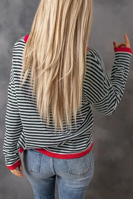 Valenzora | Striped crew neck drop-shoulder T-shirt