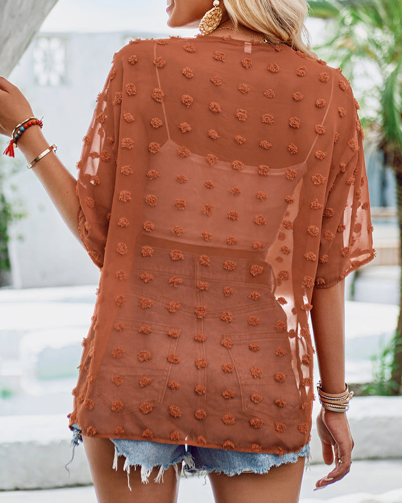 Valenzora | Einfarbiger, dünner Jacquard-Cardigan mit kurzen Ärmeln
