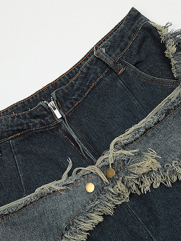 Valenzora | Baggy Sternmuster-Patchwork-Jeansshorts